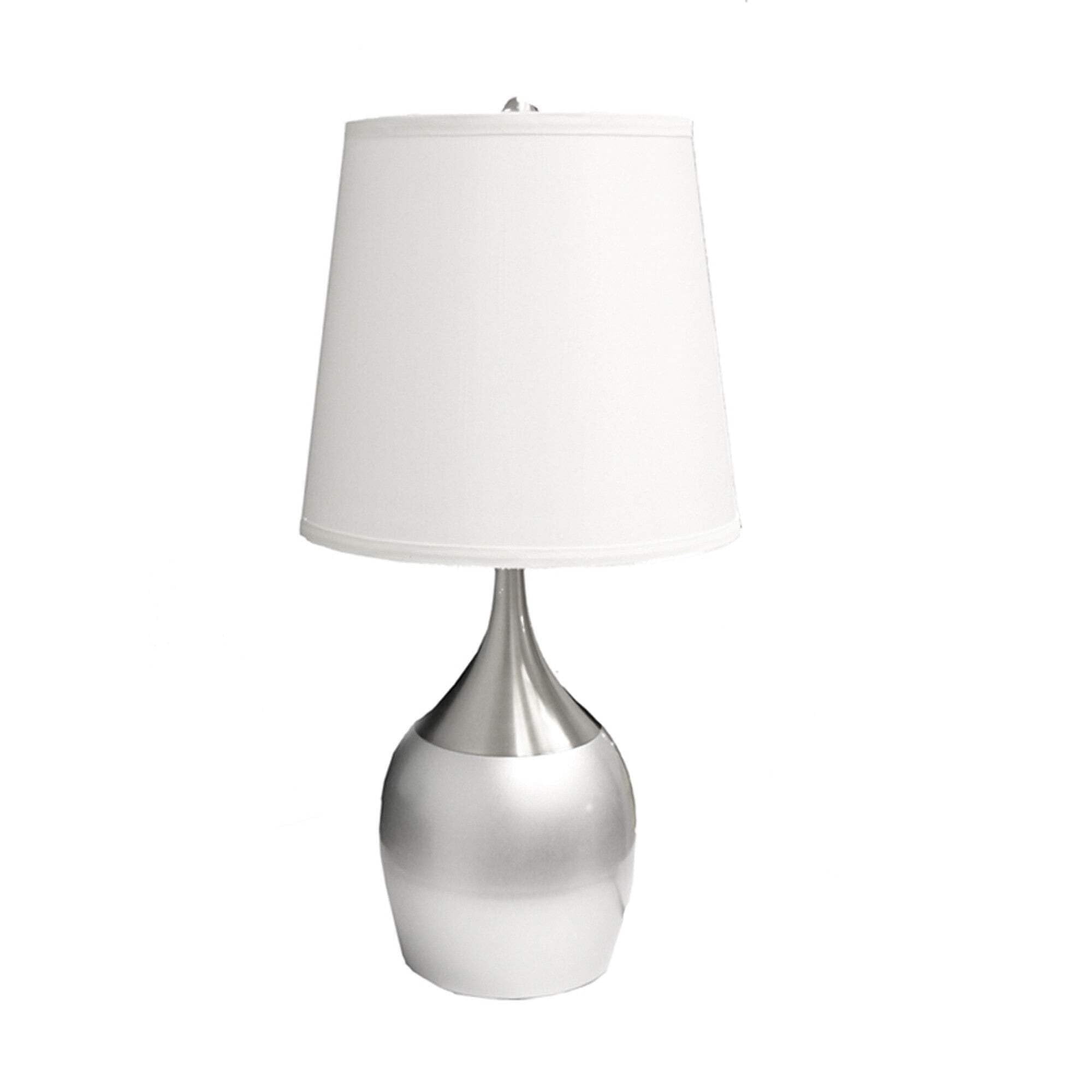 25 Silver Metal Gourd Table Lamp With White Tapered Drum Shade Silver/White