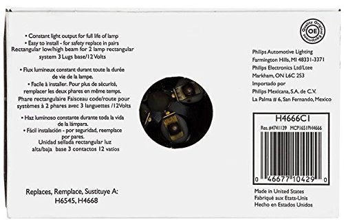 Philips H4666C1 Standard Halogen Sealed Beam headlamp, 1 Pack