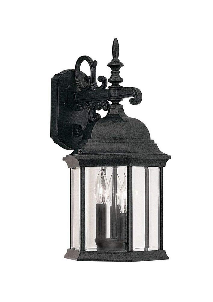DESIGNERS FOUNTAIN Devonshire Outdoor Wall Lantern Sconce, 19 Inch, Black, Aluminum, Model 2981-BK, Clear Glass for Porch and Garage