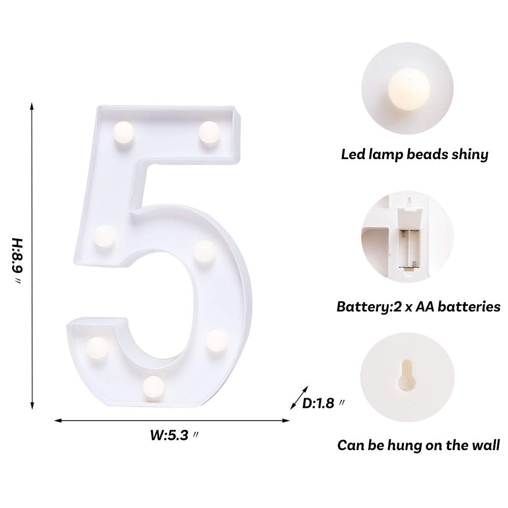 Foaky Decorative Led Light Up Number , Light Up Number Sign For Night Light Wedding Birthday Party Christmas Home Bar Decoration Number(5)
