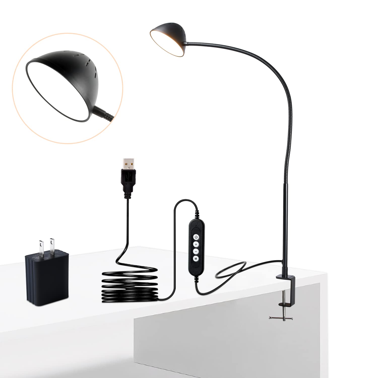 CeSunlight Clamp Lamp, 10W, 1100 LMS, 3 Color Modes, 10 Brightness Levels, 31in Flexible Gooseneck, Large, Black, Model 