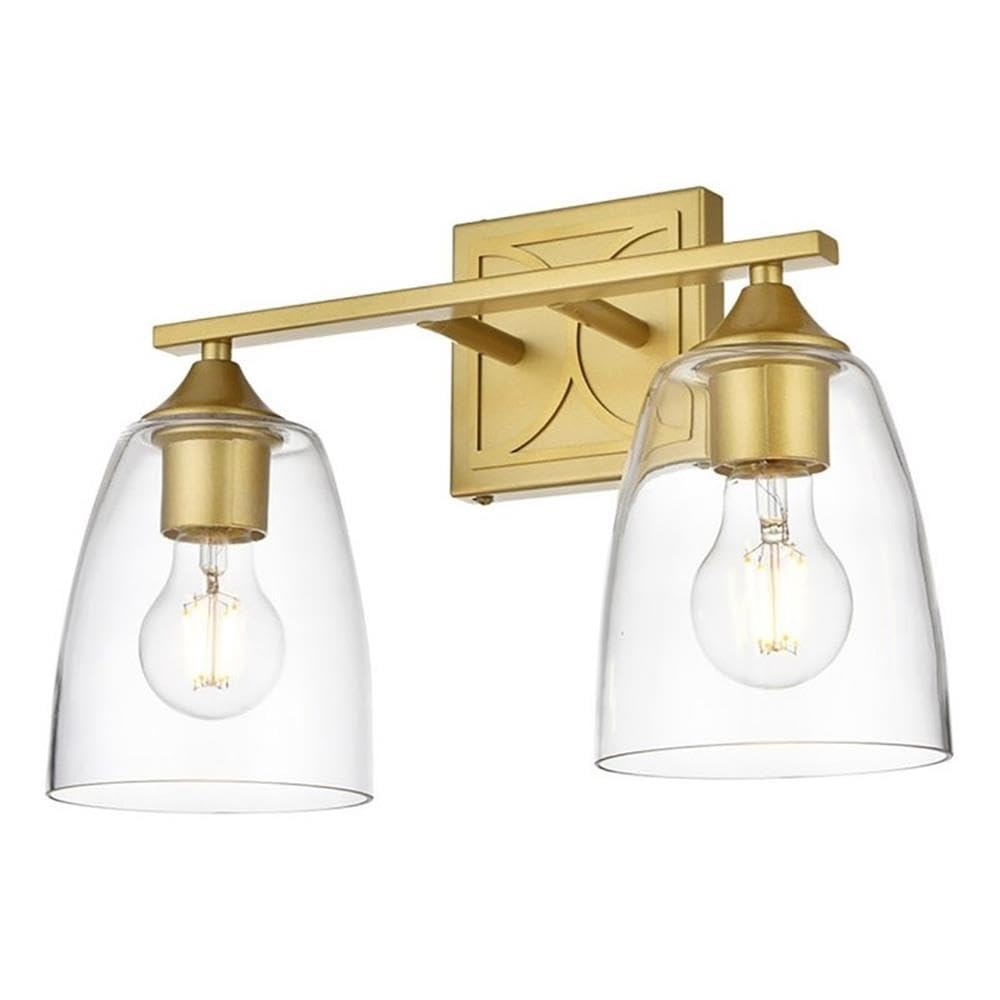 Living District Harris 2-Light Iron & Glass Bath Sconce in Brass/Clear