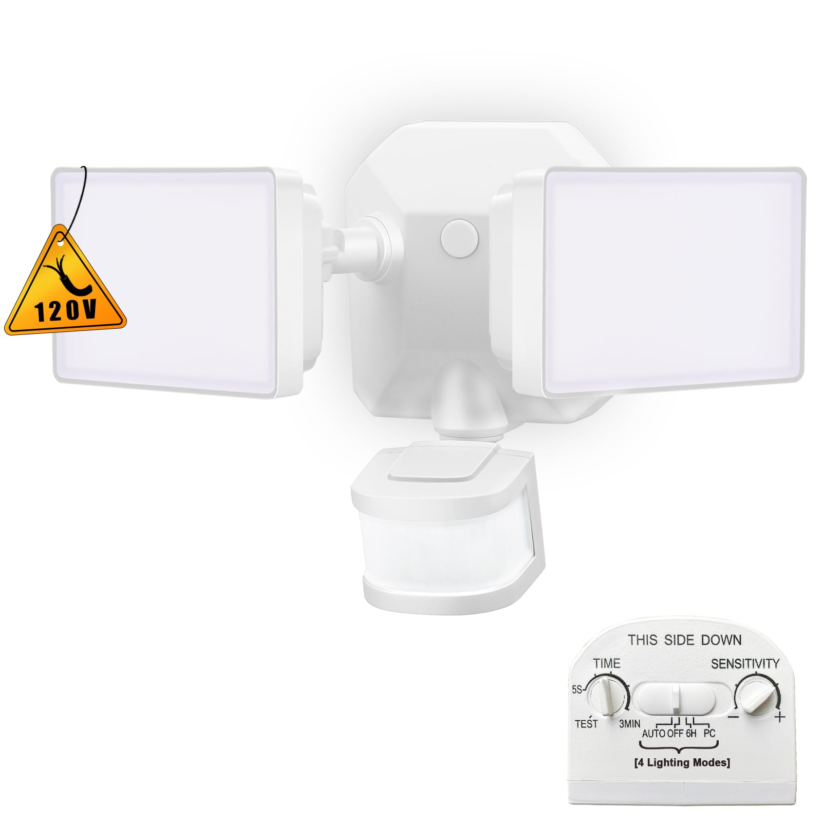 EMANER Dusk-to-Dawn Security Lights with Motion Sensor, 5000K IP65 Waterproof Outdoor, 280W Equiv. 110V 120V Dual-Head Rotatable