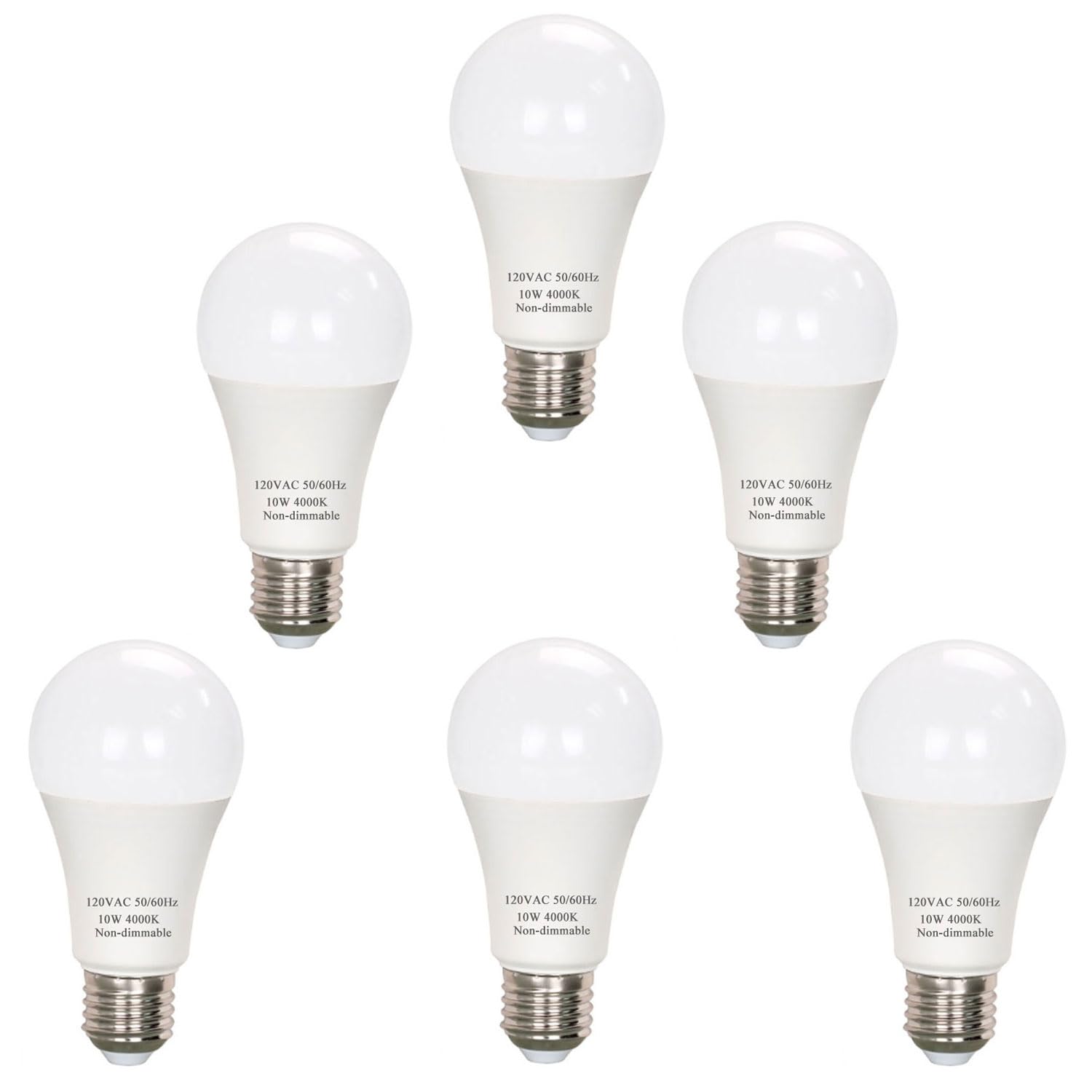 LEDBEFINE A19 LED Light Bulbs 4000K Neutral White 60 Watt Equivalent, Enery Efficient 10W LED Bulbs 800 Lumens, Non-dimmable, 6-