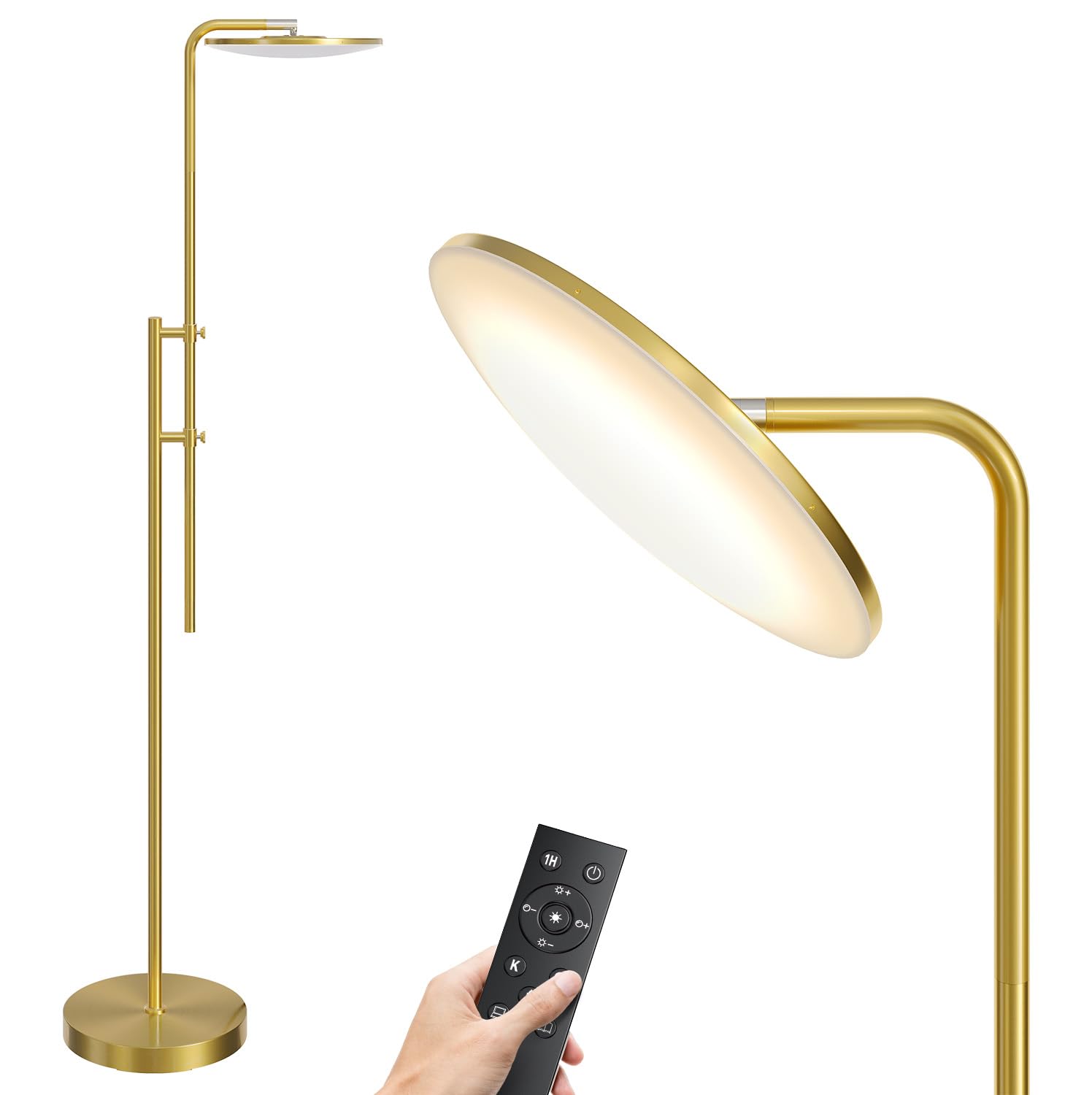 SUNMORY Floor Lamp with Remote Control, 32W/3000LM, Adjustable 350° Rotating Head, Gold, Model FLM-032-XS