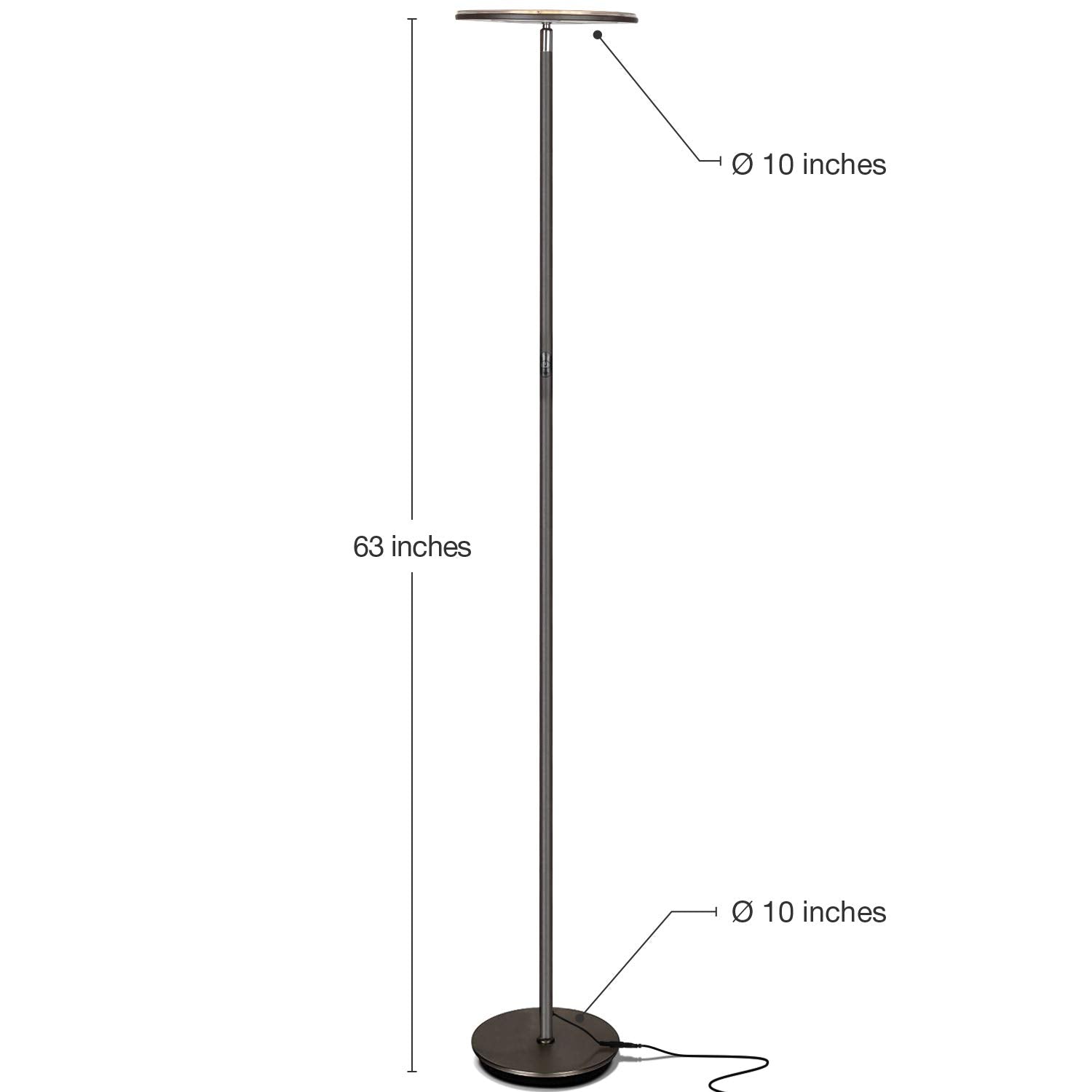 Brightech Sky LED Floor Lamp - Dimmable Torchiere for Living Rooms & Offices, Dark Bronze, Model SKYLED-DBZ, Tall Standing Design
