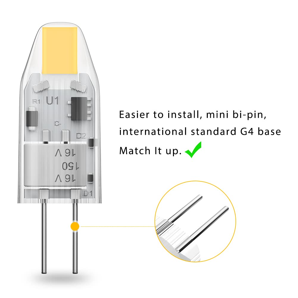 Yuiip G4 Led Bulb Ac/Dc 12V 1.2W (10W Halogen Bulb Replacement), 4000K Natural White Jc G4 Bi Pin Light Bulbs For Under Cabinet