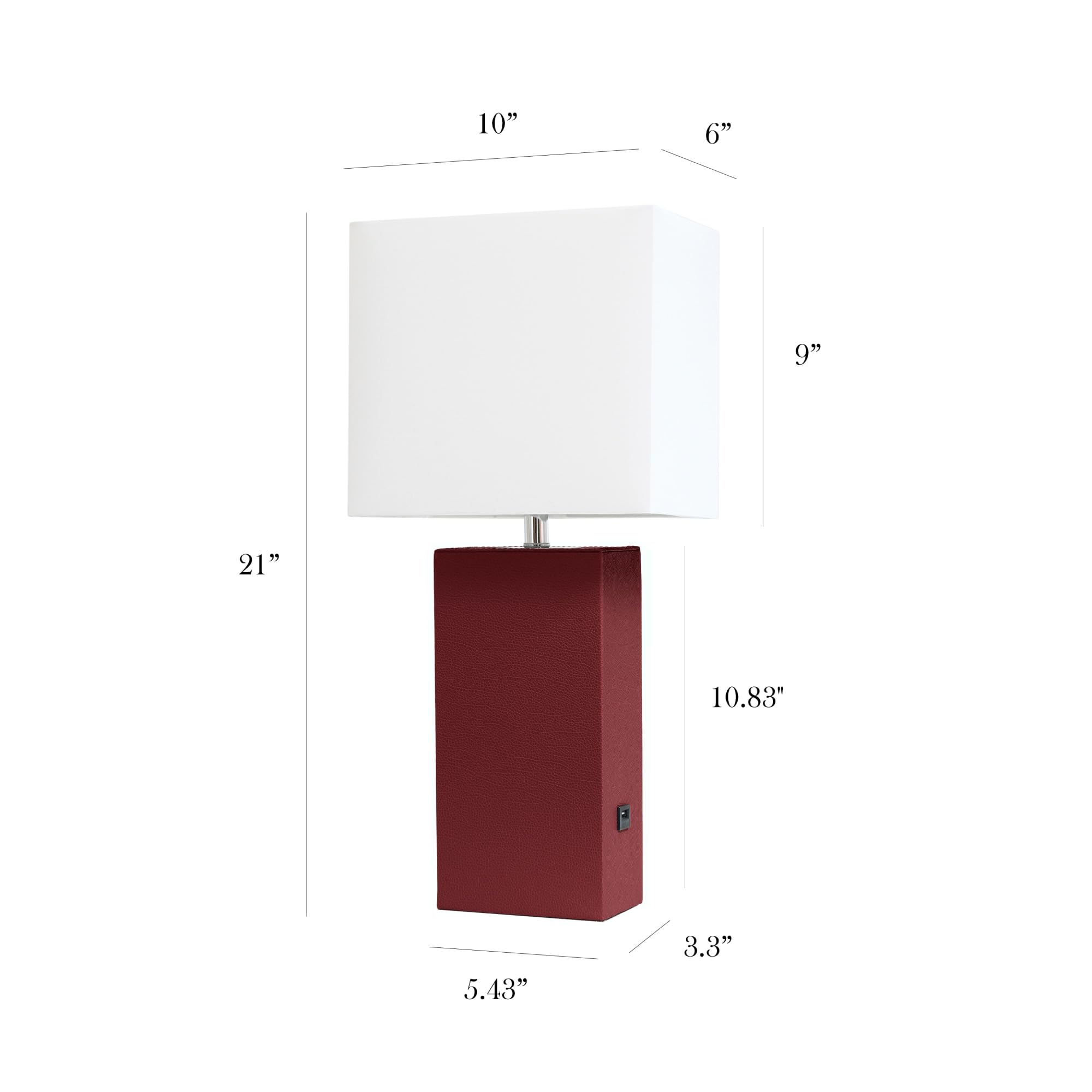 Elegant Designs Lt1053-Red Modern Leather Usb And White Fabric Shade Table Lamp, Red (Pack Of 1)