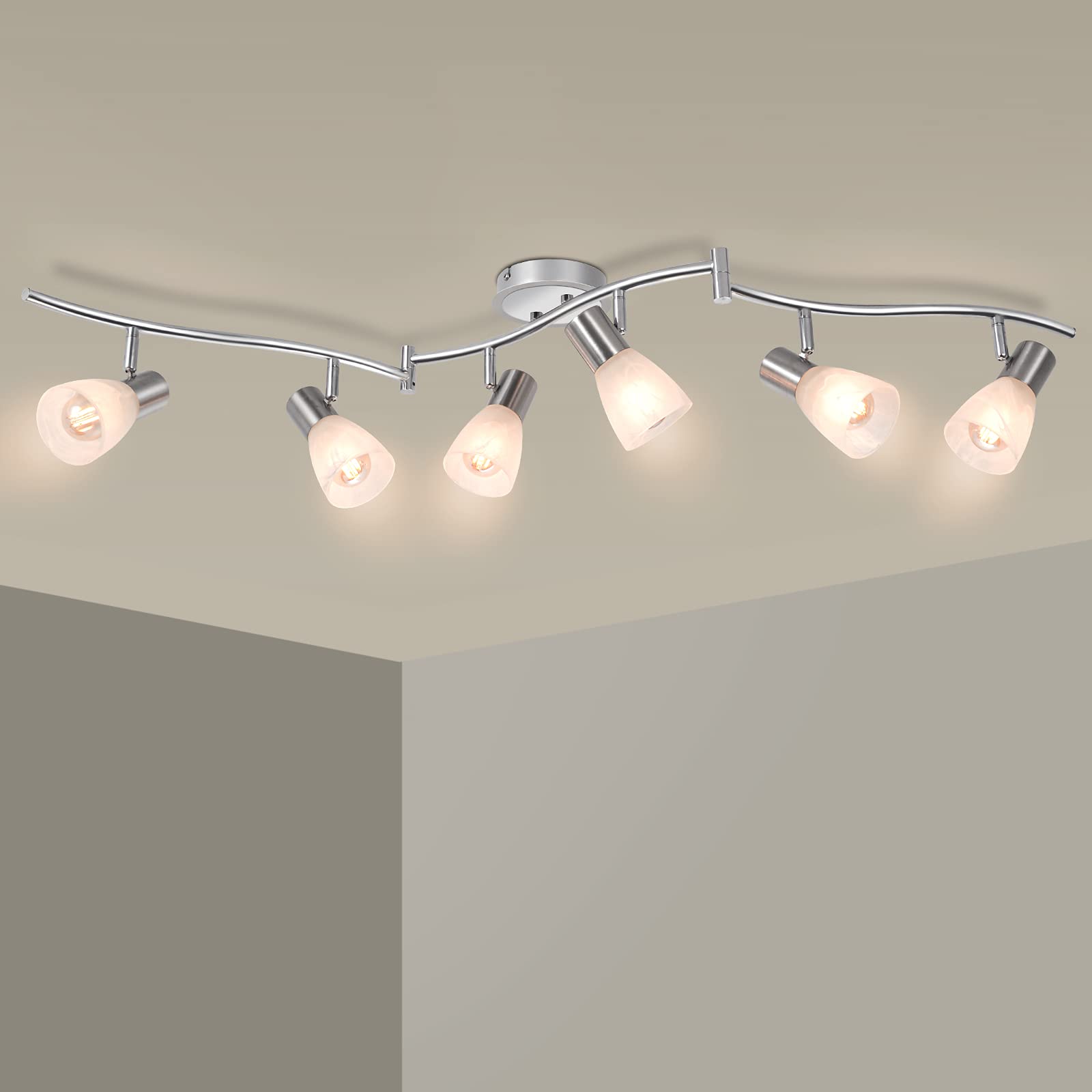 Hibay Ceiling Track Lighting 6-Light  Adjustable Modern Led Spot Light Fixtures With Glass Shade  Directional Spotlight For Kitchen Living Room Bedroom Hallway  Incl. 6X 4W E12 Bulbs