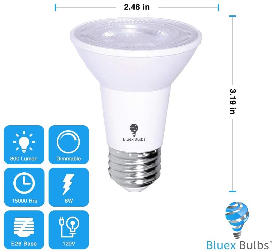 4 Pack Bluex Led Par20 Flood Light Bulb - 8W (65Watt Equivalent) - Dimmable - E26 Base Blue Led Lights, Party Decoration, Porch,