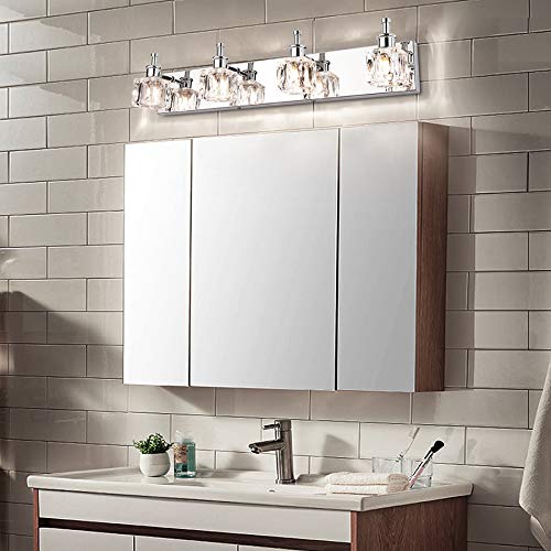 PRESDE Bathroom Vanity Light Fixtures - Modern LED 4 Lights, Chrome, Crystal Finish, Excludes Bulb