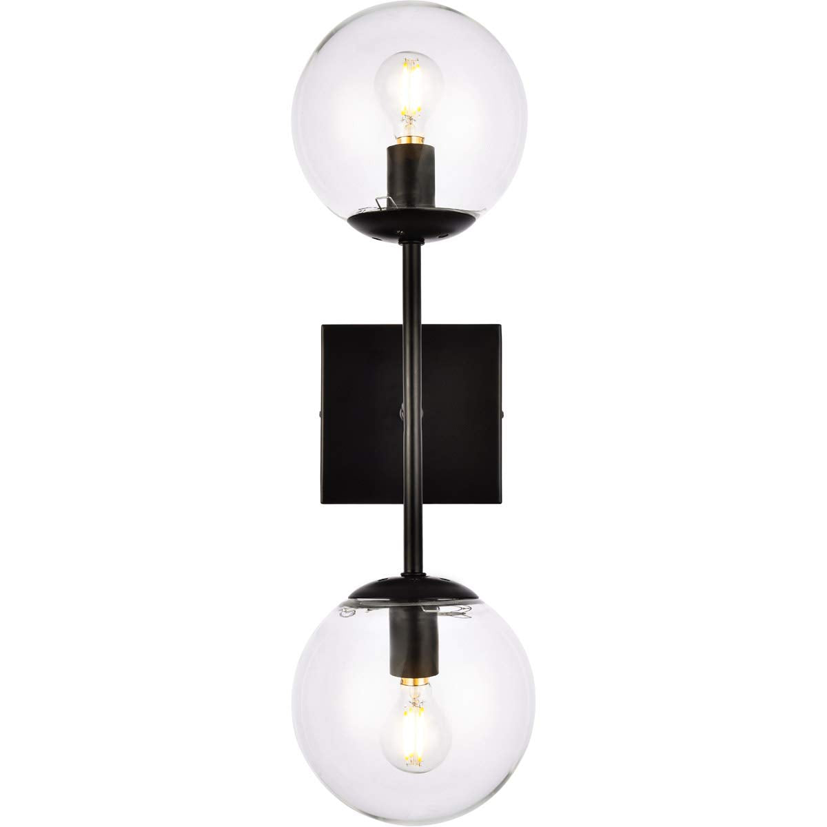 Living District 2-Light Mid-Century Wall Sconce, Iron, Black, Model LD2357BK