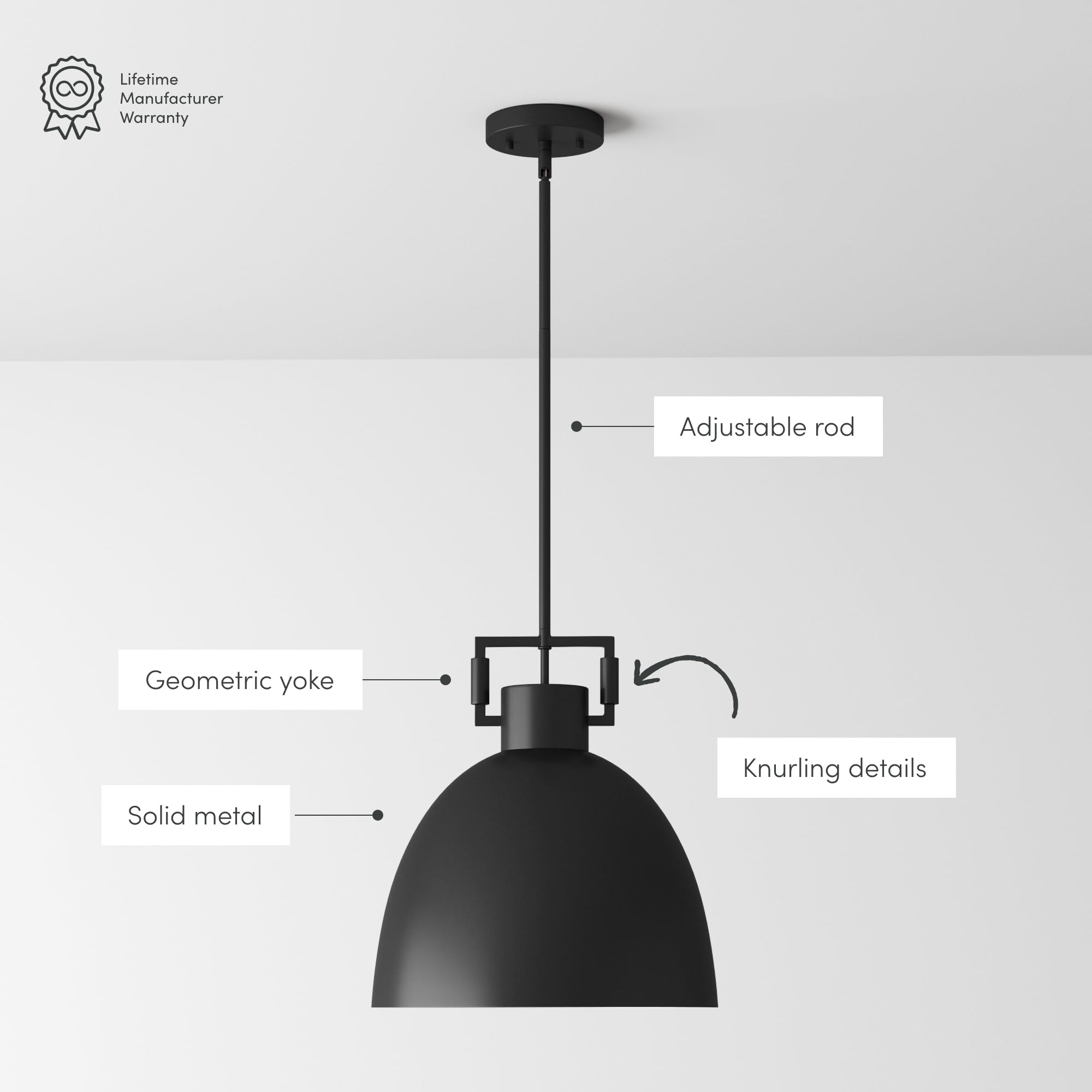 Nathan James Leigh Pendant Light Set of 2, Matte Black Metal, Adjustable Cord, for Kitchen Island or Entryway, Model 12206-2