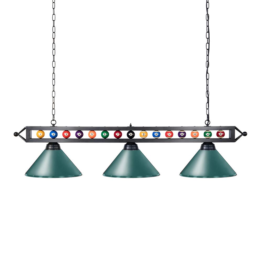 Wellmet Pool Table Light, 3 Lights, Adjustable, 59 inch, Metal, Green, Model CHL-002-light-Green