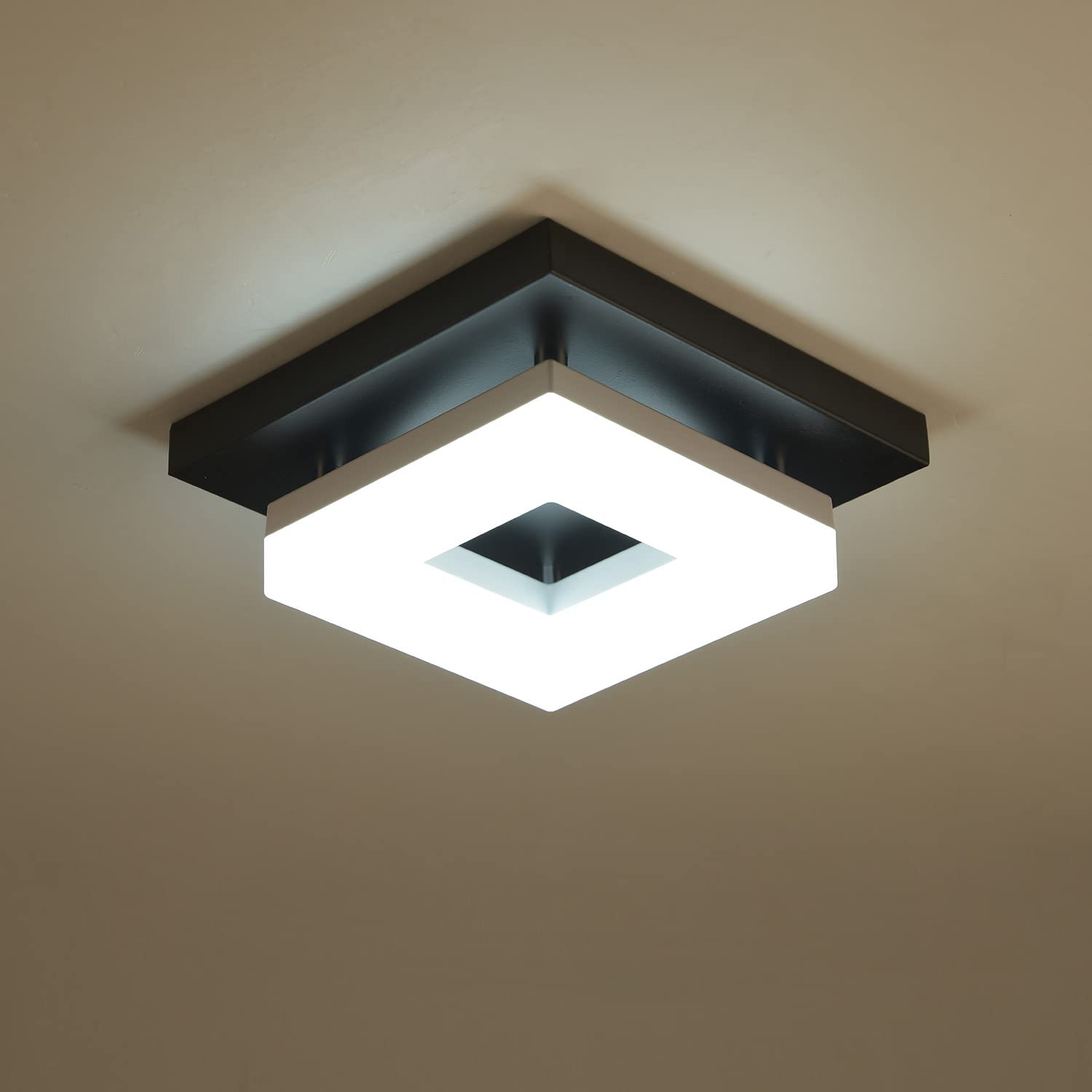 Anmaice 8In 8Watt Flush Mount Led Ceiling Light Fixtures.Modern Ceiling Lamps For Hallways,Balcony,Cloakroom, Small Closet,Washrooms,Stairwell,Square,Black