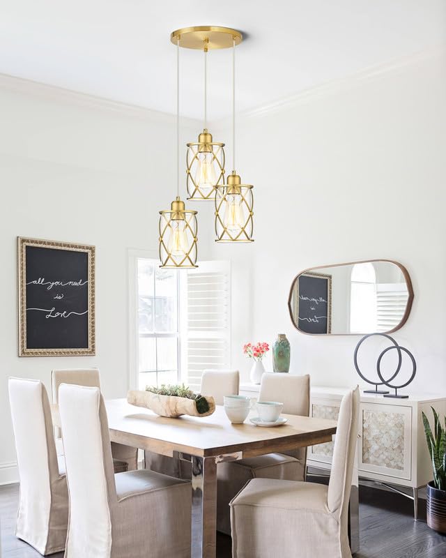 Osimir 3-Light Brushed Gold Chandelier With Clear Glass, Modern Farmhouse Pendant Lighting