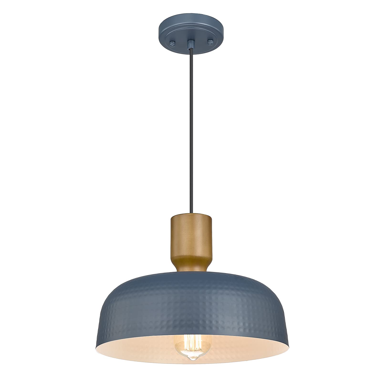 Darkaway Pendant Light - Modern Hammered Metal Shade, Adjustable Height, Medium Size, Blue, Model 6G10H BLUE