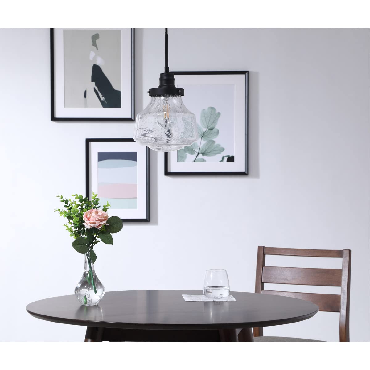Living District Lyle 1-Light Metal Pendant in Black and Clear Seeded Glass