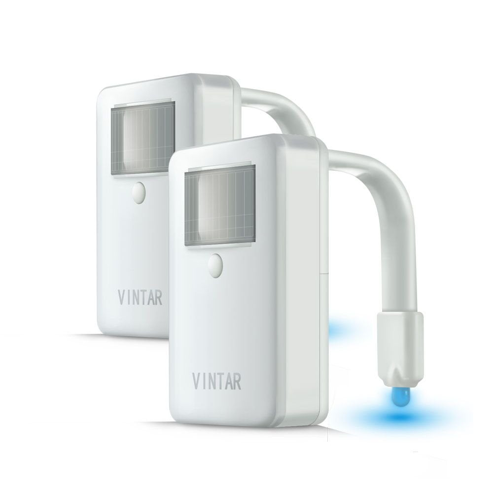 VINTAR 2 Packs LED Toilet Night Light, 16 Colors, Motion Sensor, 5 Stage Dimmer, Mini Size, White, Model VINTAR-MN-20160013