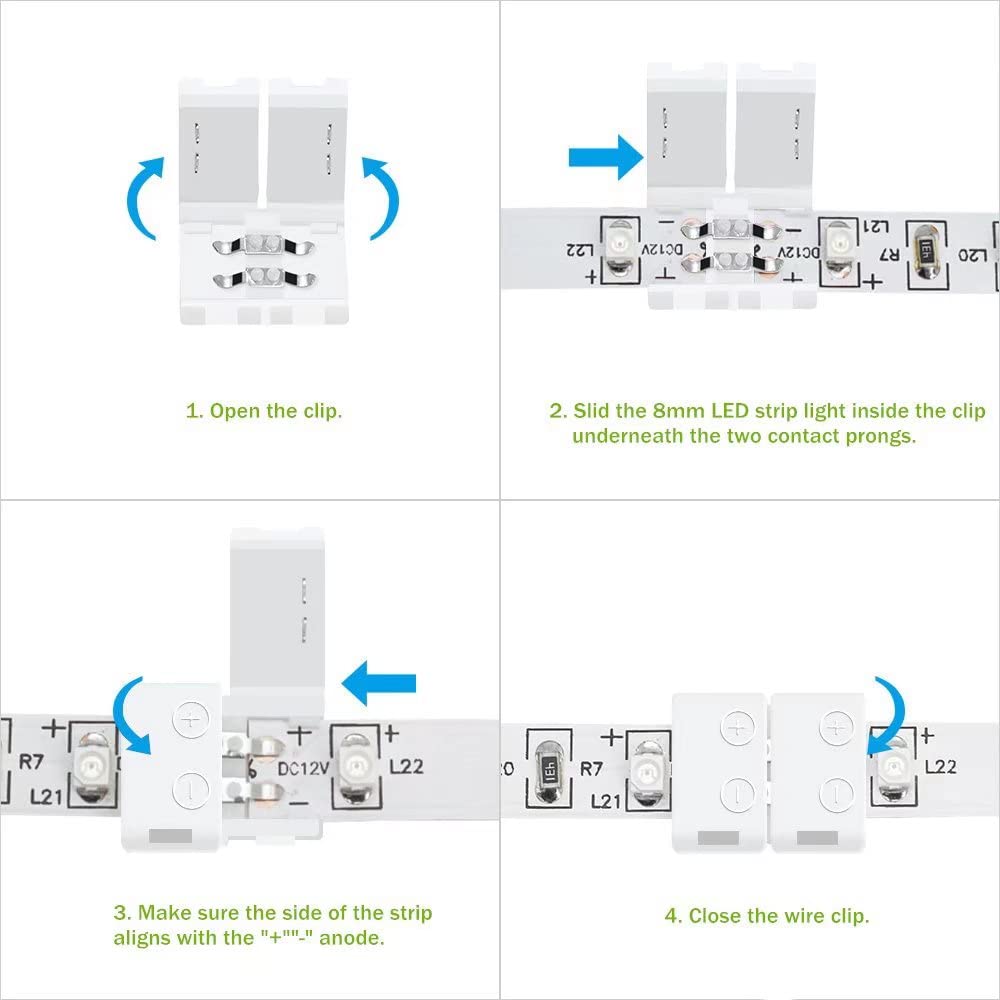 Lightingwill 10Pcs Pack Strip To Strip Unwired Gapless Solderless Snap Down 2Pin Conductor Led Strip Connector For 8Mm Wide 3528