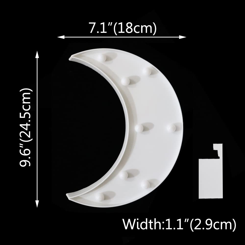 Vicila LED Moon Shaped Marquee Sign - Battery Operated White Crescent Moon Lamp for Bedroom, Christmas & Birthday Party Decor