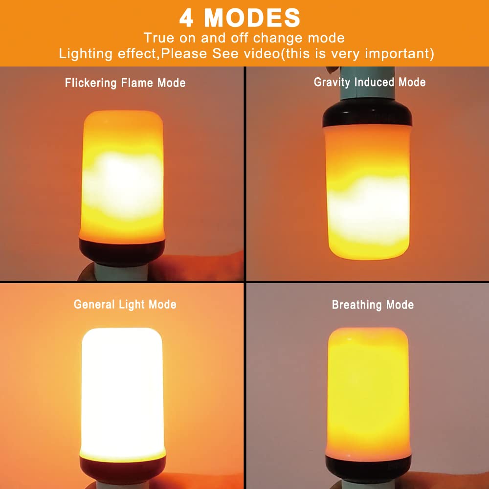 Bitrue Led Flame Effect Light Bulb, E26 Base, 4 Modes, 2 Pack For Halloween & Christmas Decor