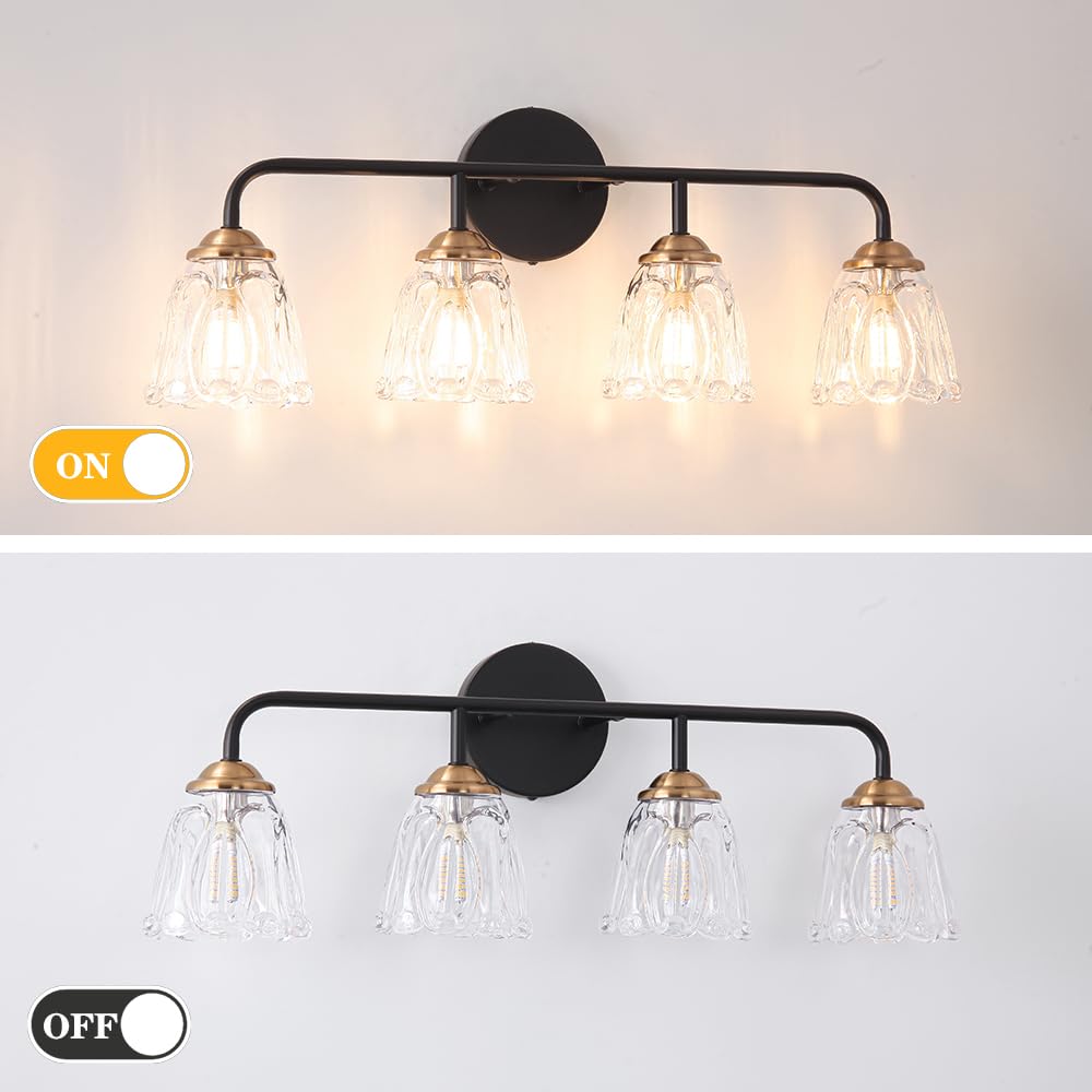 Daunton 4-Light Vintage Vanity Light, Black And Gold Bathroom Vanity Light Fixtures Over Mirror, Elegant Bathroom Light Fixtures