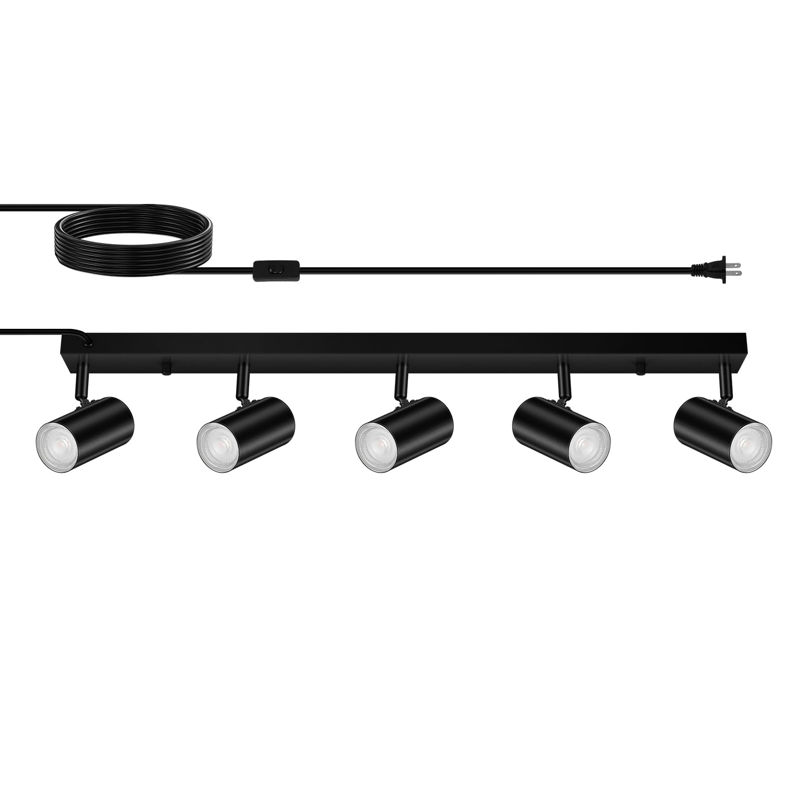 AUQUEE 5 Light Track Lighting Kit,Black 5 Way Modern Plug in Ceiling Spotlight,Industrial LED Wall Light for Kitchen Cabinet Gal