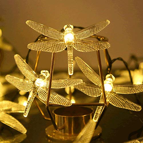 Solar Dragonfly String Light 30LED 21ft Garden Stake Lights Waterproof Outdoor Twinkle Fairy Lights with 8 Lighting Modes for Tr