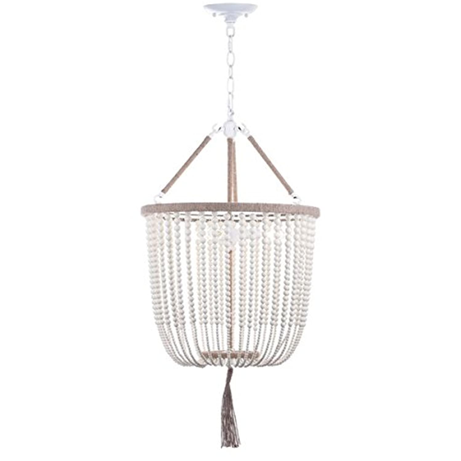 Safavieh 3-Light Beaded Pendant Light Fixture, Cream, 18in Diameter, Adjustable Height, Model LIT4476A