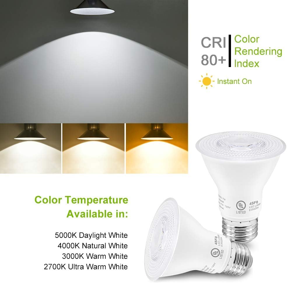 LightingWill 7W Par20 LED Bulb, 500 Lumens, Dimmable, 5000K Daylight White, E26 Base, 12 Pack