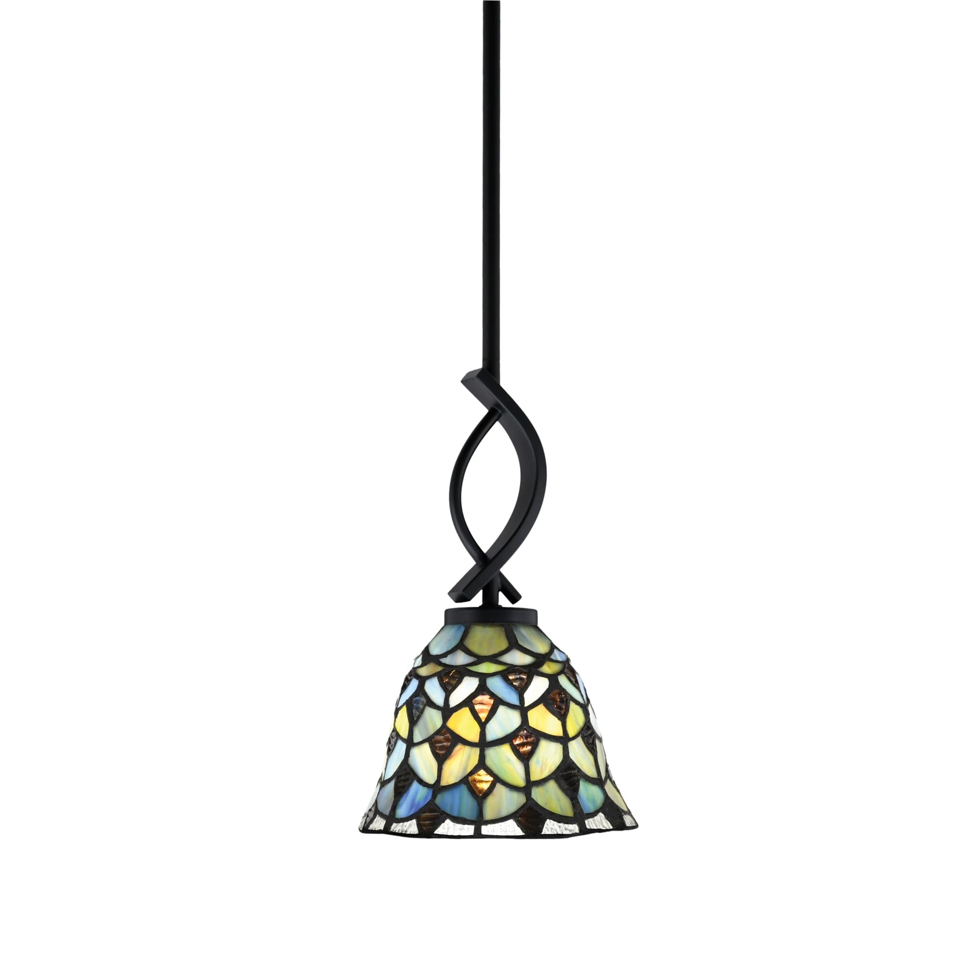 Cavella 1 Light Stem Mini Pendant Shown in Matte Black Finish with 7&quot; Crescent Art Glass