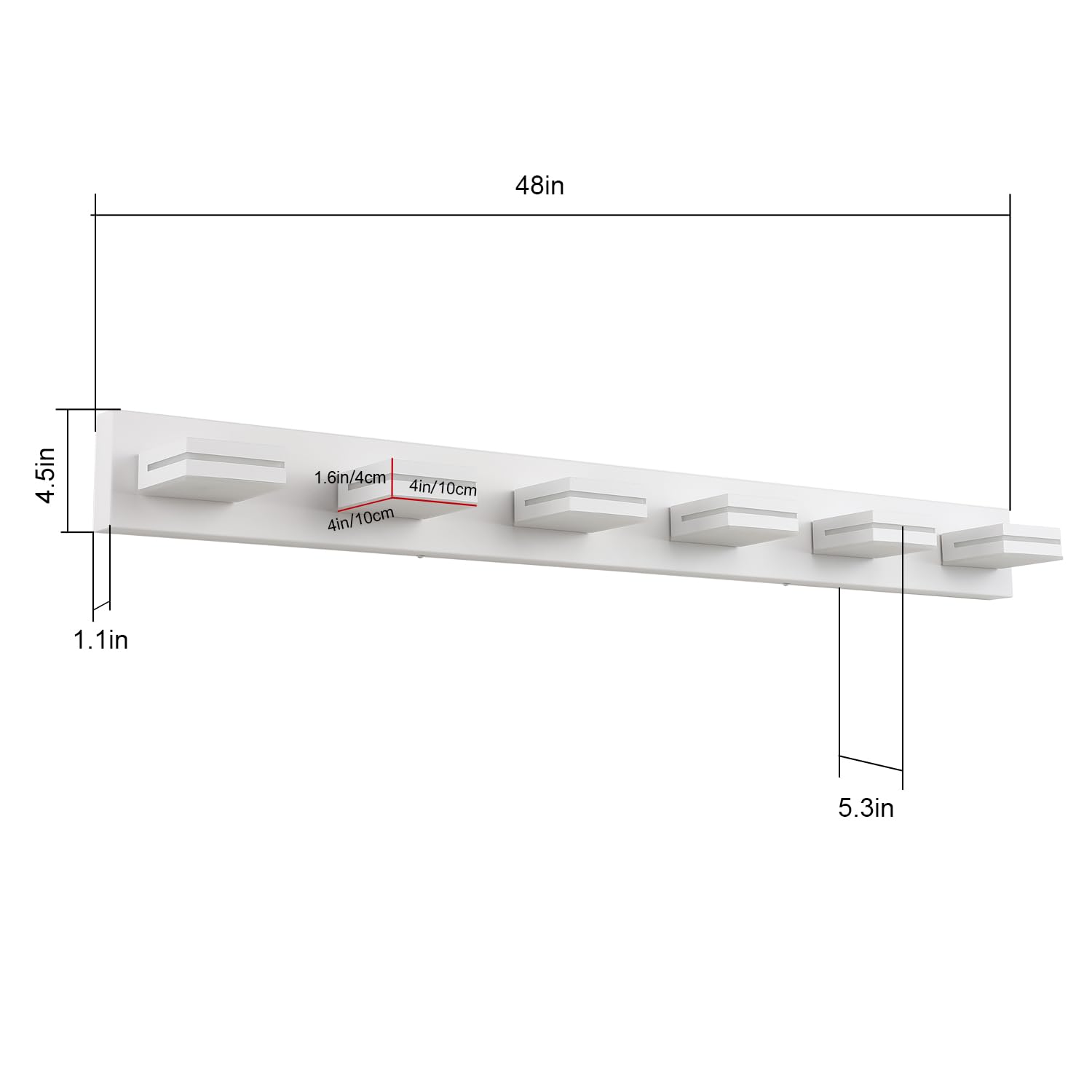 Sinerise Led Modern Bathroom Vanity Light Fixtures (6-Light  48-Inch)  Matte White Modern Acrylic Bathroom Wall Lighting Fixtures Over Mirror (Cool White 6000K)