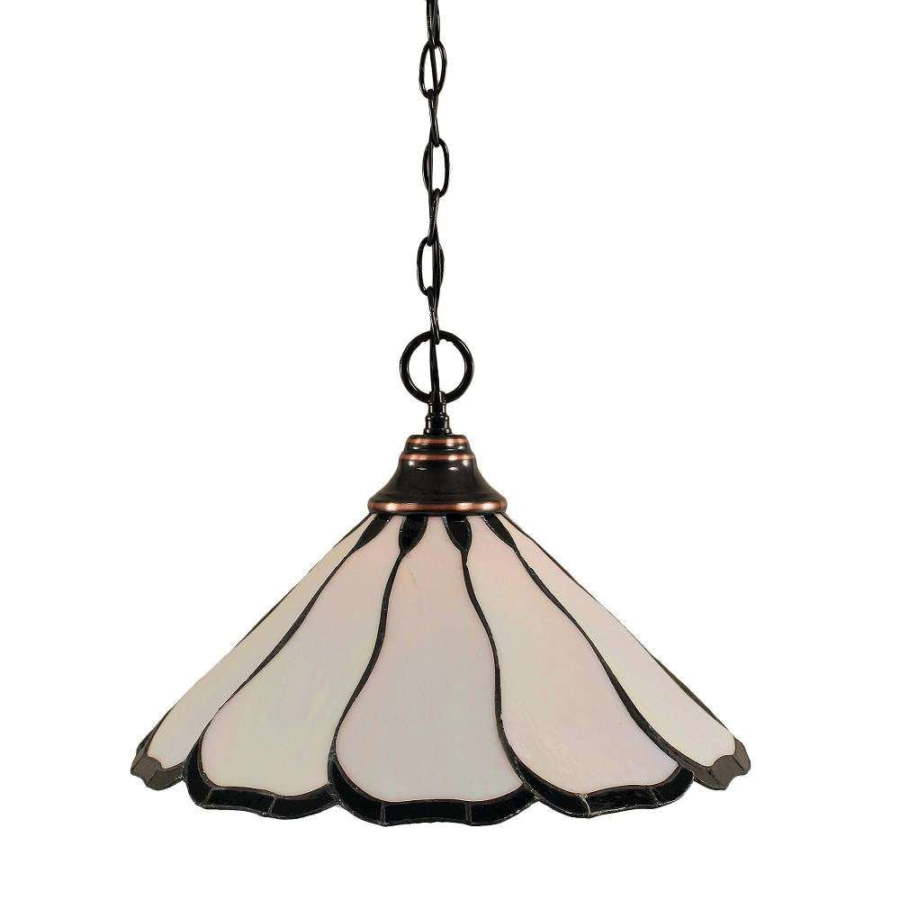 Toltec Lighting 10-Bc-912 Chain Hung Pendant With 16&quot; Pearl And Black Flair Tiffany Glass, Black Copper Finish
