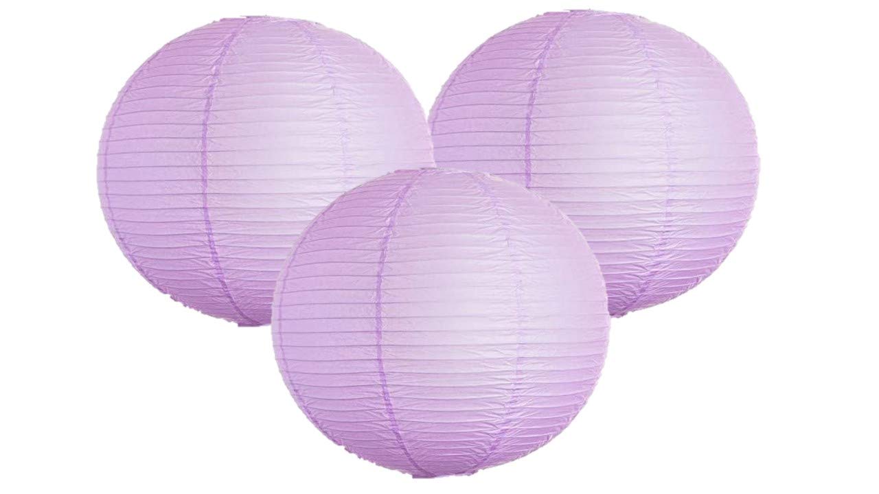 Pack of 3 Round Paper Lanterns Lamp Wedding Birthday Party Decoration (Lilac, 6''/15CM)