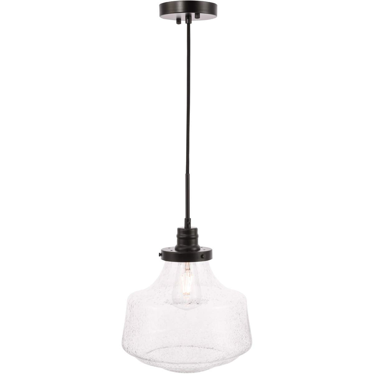 Elegant Lighting Living District Lyle 1-Light Metal Pendant in Black and Clear Seeded