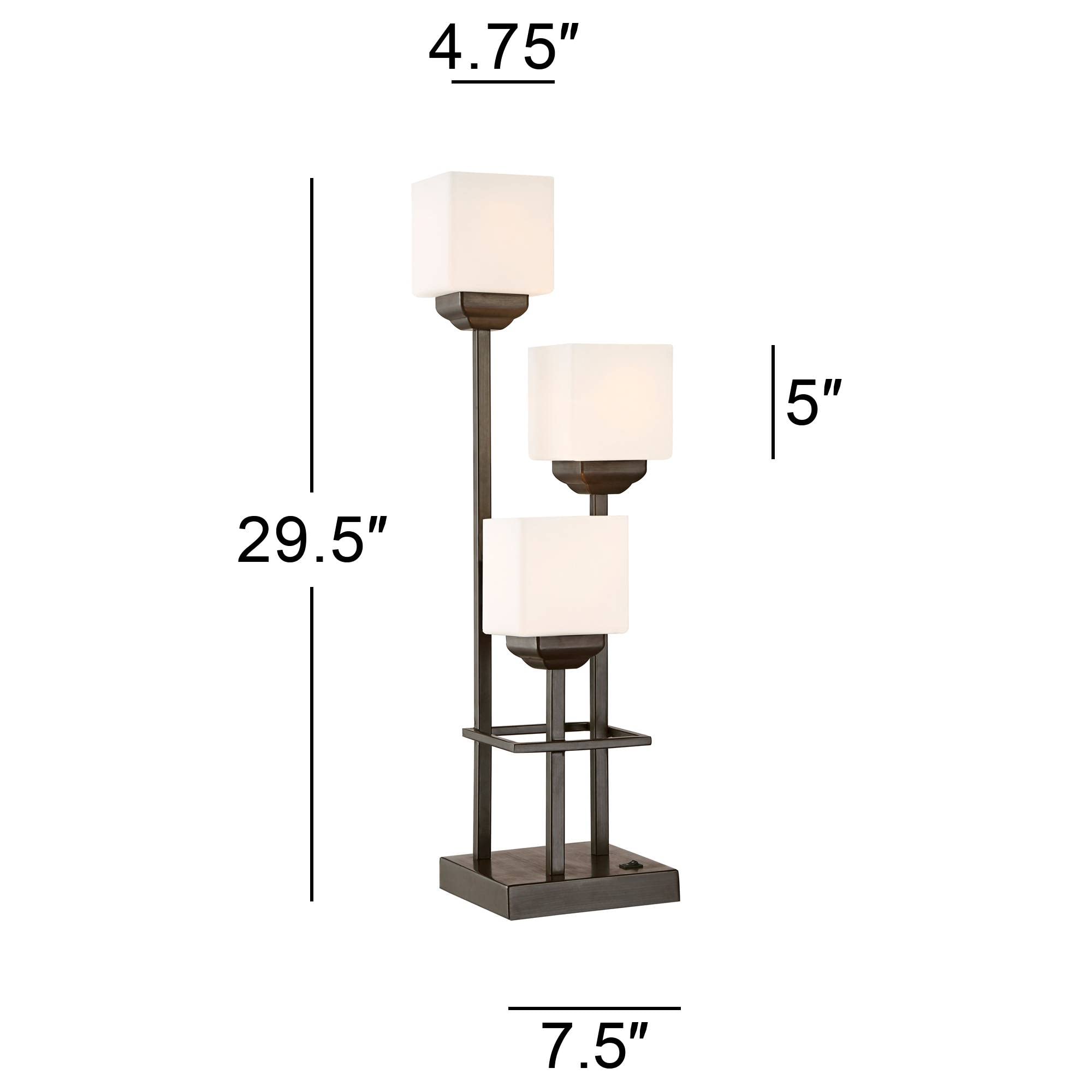Franklin Iron Works Modern Console Table Lamp 29 1/2'' Tall With Usb Charging Port Bronze Metal White Glass Square Shade For Bed