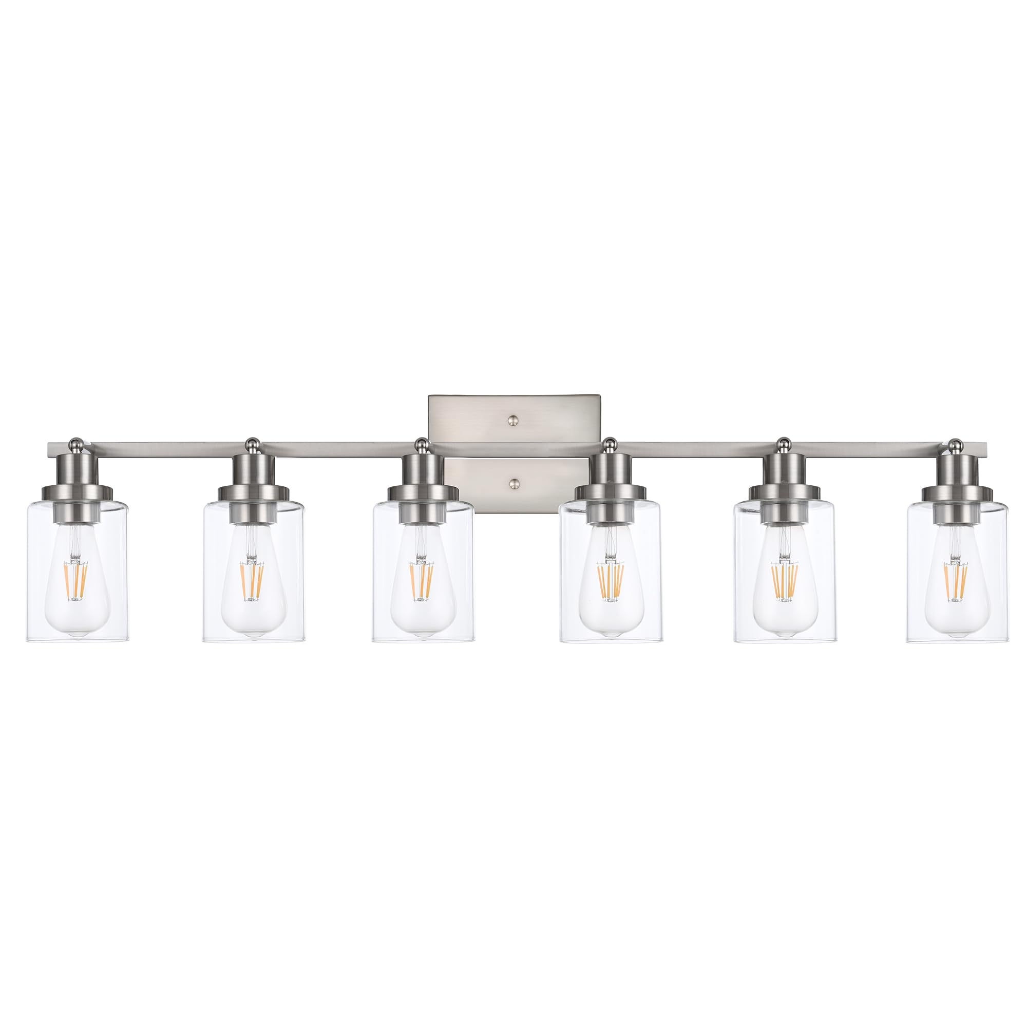 Wanluce 6-Light Track Lighting Kit, Brushed Nickel, Iron, Model 16450SP-6SN, Clear Glass, Rotatable Spotlight for Kitchen and Bathroom