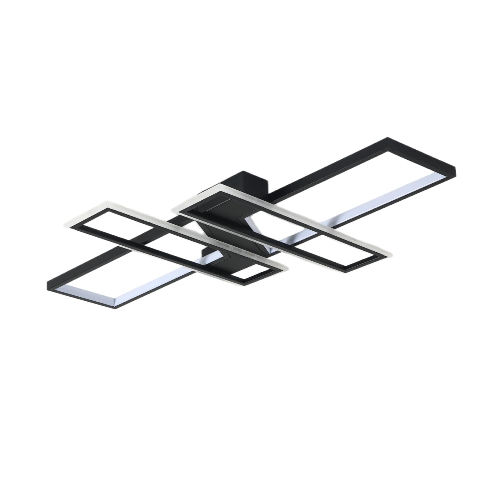 Fbfc 35.4'' Modern Led Ceiling Lights Fixture, 94W Black Dimmable Chandelier, Rectangular, With Remote Control Diningroom Lamp,