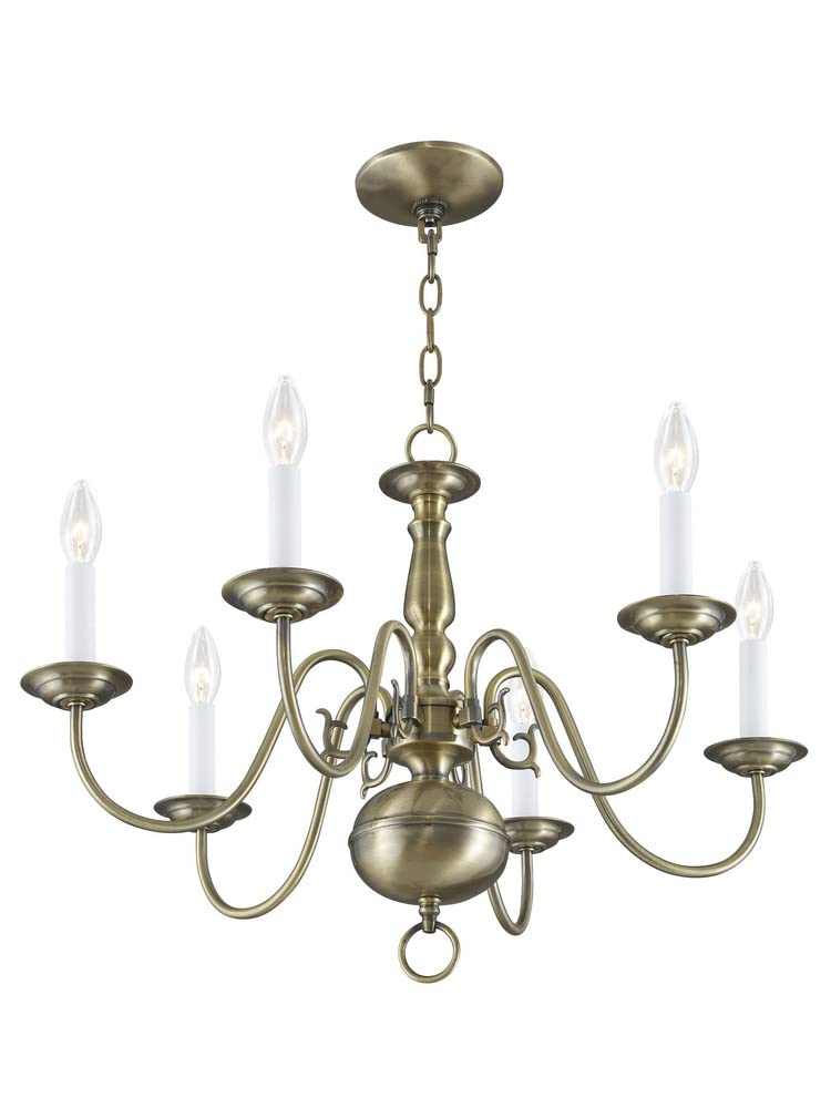 Livex Lighting 5006-04 Williamsburgh 6 Light Black Chandelier, Black/Antique Brass