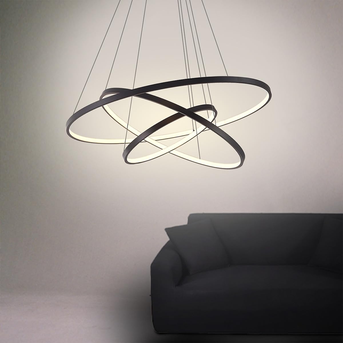 Lightinthebox Modern Led Pendant Light, 3 Ring Black Chandelier For Living Room & Office