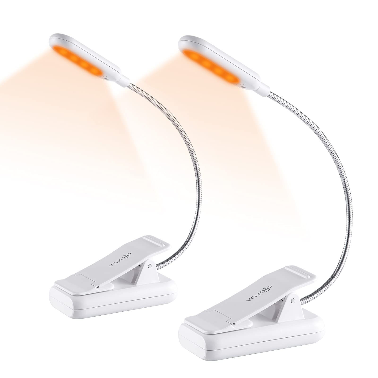 VAVOFO Clip On Rechargeable Reading Light, 7 LEDs, 3 Color Temperatures, 9 Brightness Levels, 2-Pack, White, Model KM-6720A
