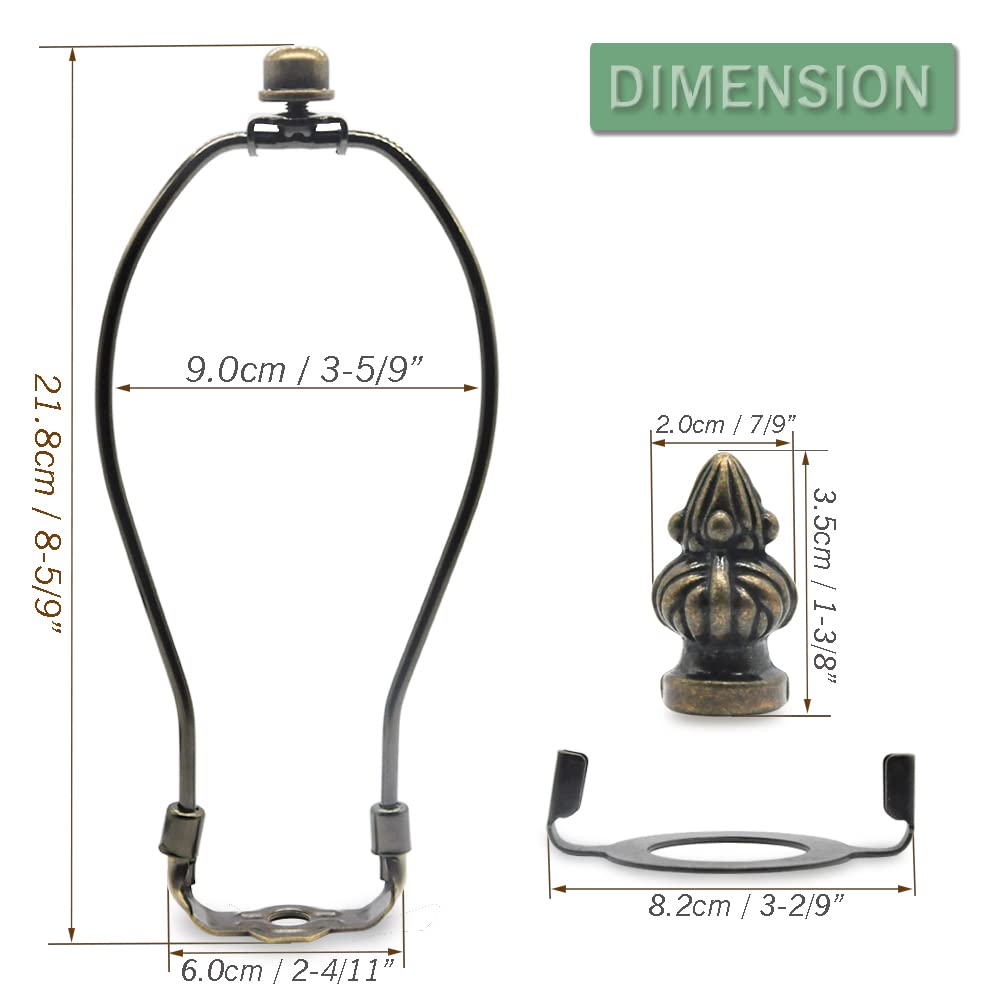 QVQCWD Lamp Shade Harp Holder, 8 Inch Bronze, Plastic, Fits Standard Lamp Rod & E26 Base, Includes 2 Shade Finials