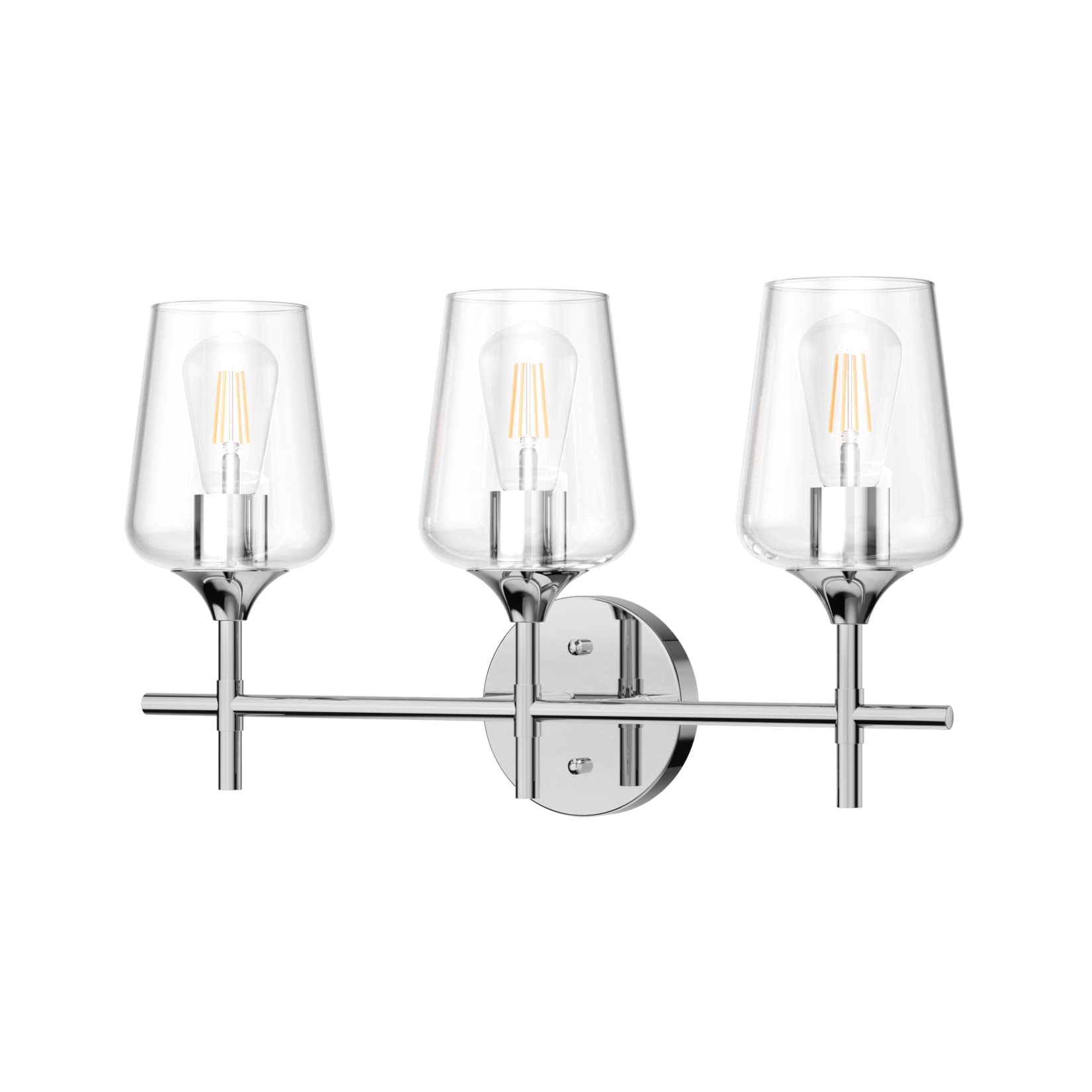 Ralbay Vintage 3-Light Vanity Light Fixture, Chrome, Glass, Model 2031, Industrial Style Bathroom Lighting Over Mirror