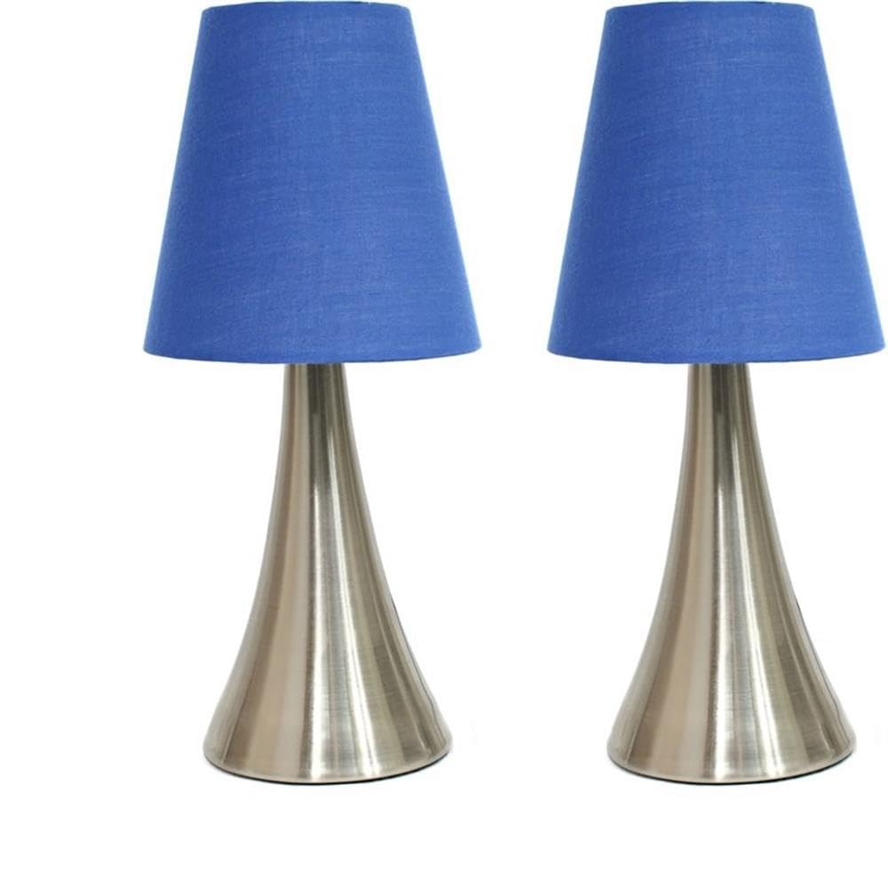 Simple Designs Valencia 2 Pack Mini Touch Table Lamp Set With Fabric Shades Blue