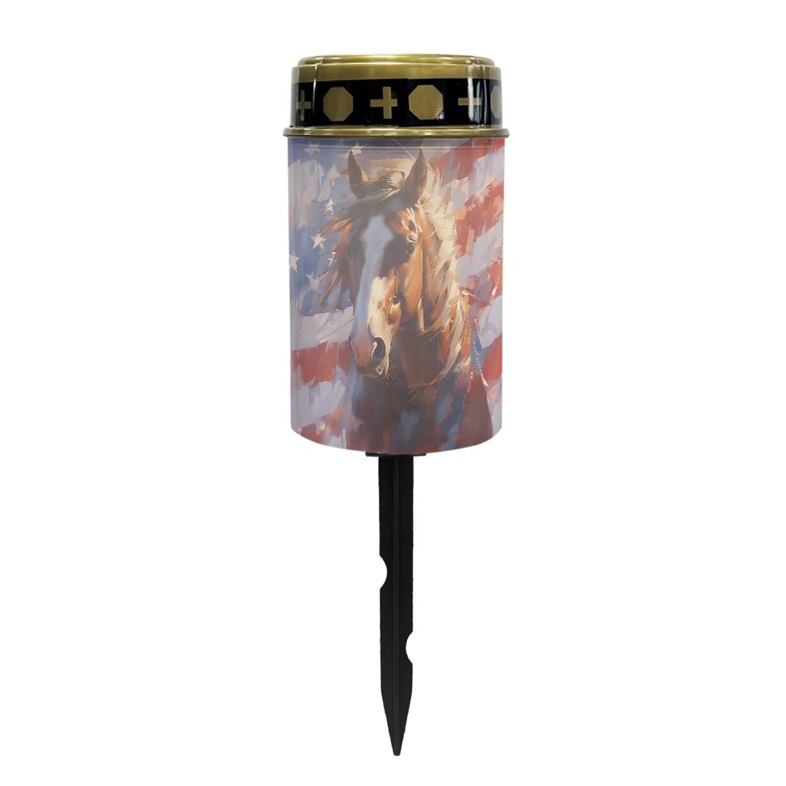 Psesaysky Solar Garden Stake Lights Horse American Flag Print Auto On/Off Solar Pathway Lights