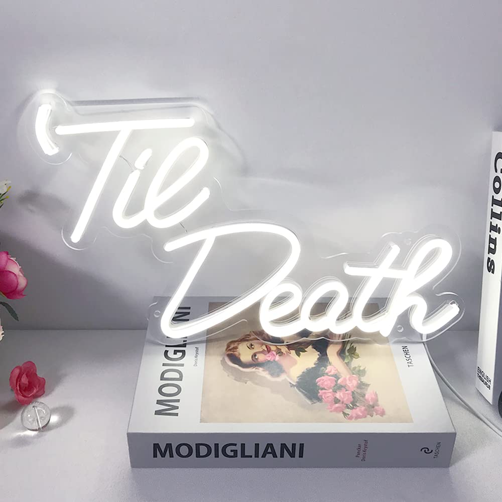 Jxin Til Death Neon Sign For Wall Decor  Til Death Led Neon Light Signs For Wedding Engagement Birthday Anniversary Proposal Party Bedroom Office  Wedding Gifts For Loved Ones  16X9 White