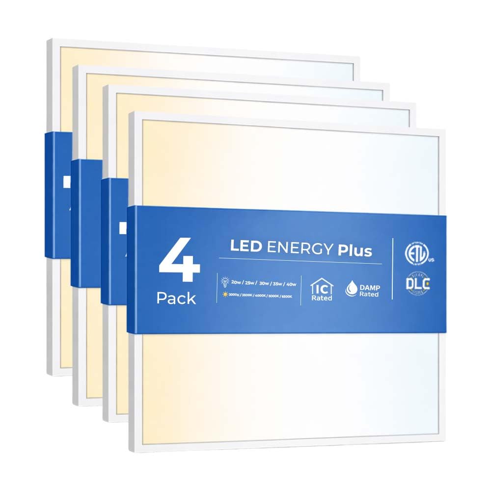 4 Pack 2x2 LED Flat Panel Light for Drop Ceiling, 5200lm Selectable 20W/25W/30W/35W/40W, Color Temperature 3000K/3500K/4000K/500