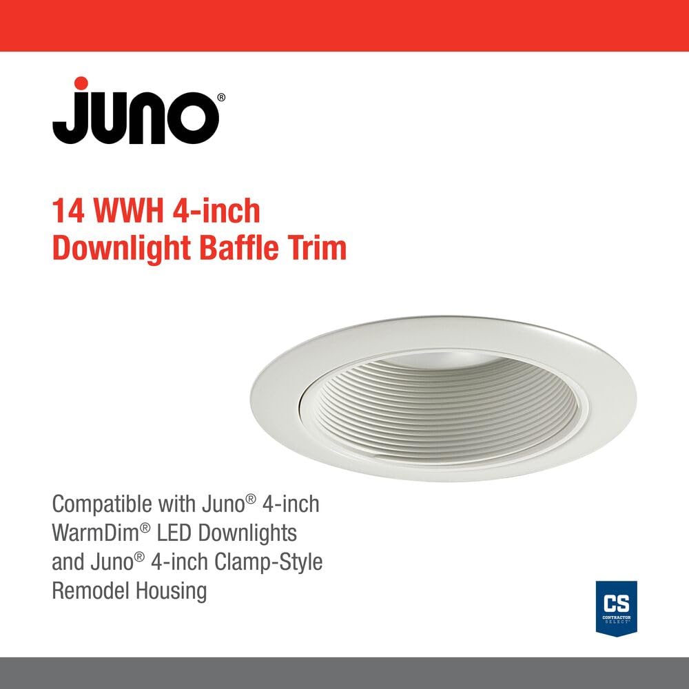Juno Lighting Contractor Select 14W-Wh 4-Inch Recessed Baffle Trim White Baffle With White Trim