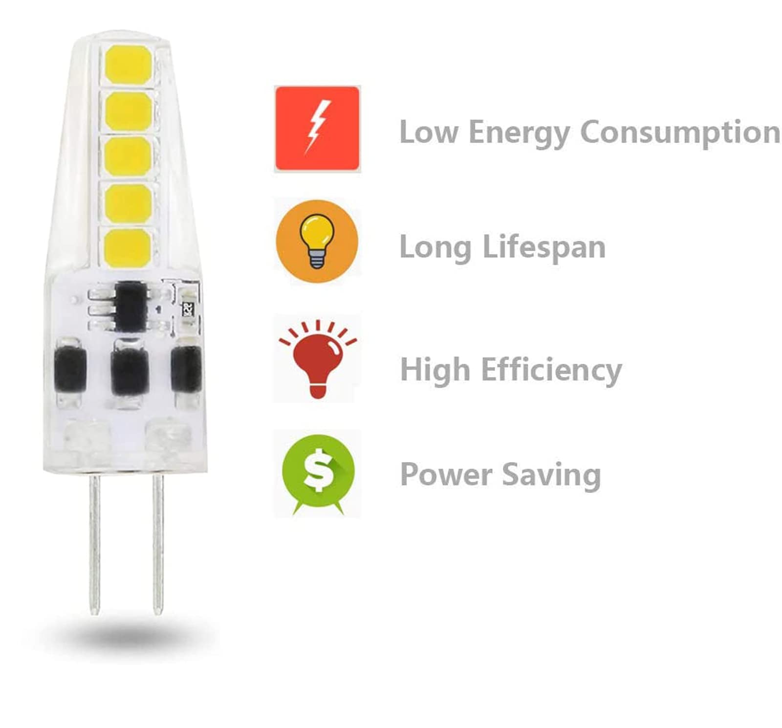 Dopkuss G4 Led Bulb 10 Pack Bi-Pin Base Ac 12V 24V G4 Led Bulb 2W 20W Halogen Replacement 6000K Warm White Dustproof Shockproof